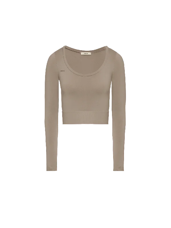 Women's Plant-Stretch Long Sleeve Cropped Top—taupe