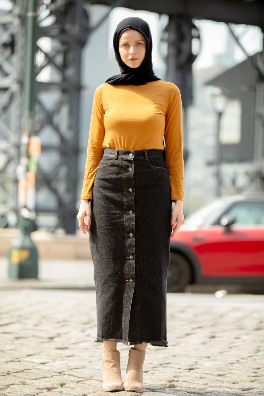 Black Denim Maxi Skirt