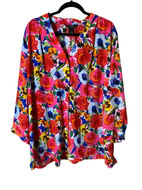 Blouse 3/4 Sleeve By Investments In Floral Print, Size: 3x