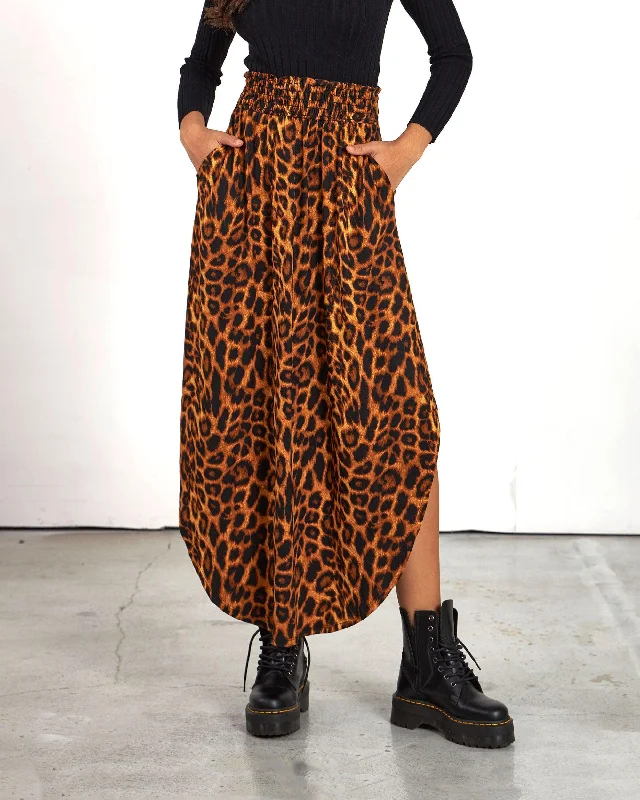 Curved Hem Flowy Maxi Skirt - Amber