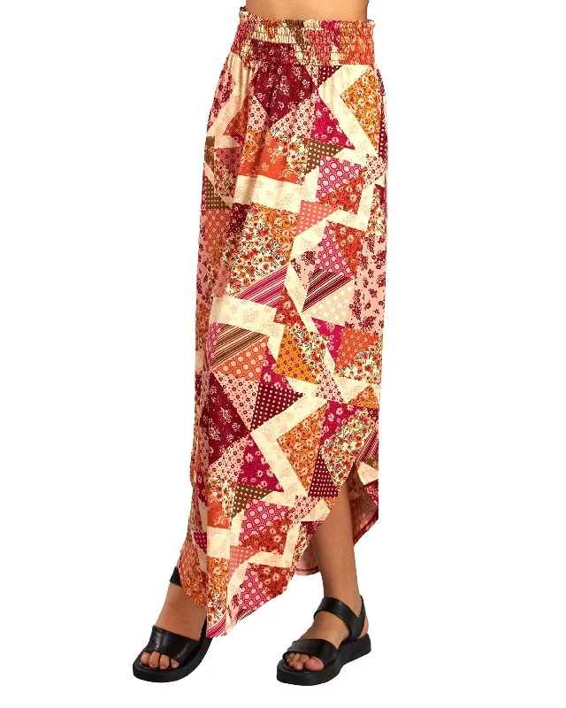 Curved Hem Flowy Maxi Skirt - Rose Multi