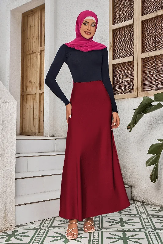 Maroon Satin Maxi Skirt