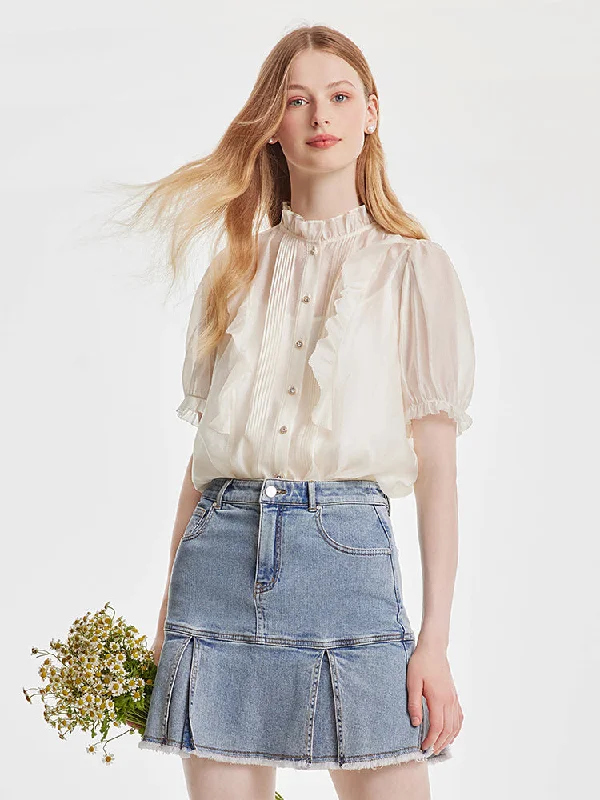 Ruffle Woven Shirt With Camisole Top