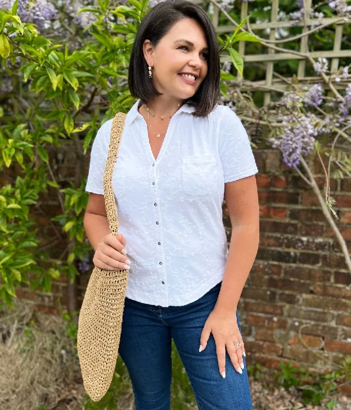 White Embroidered Jersey Shirt