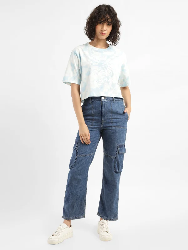 Women's High rise Ribcage Crop Bootcut Cargo Jeans