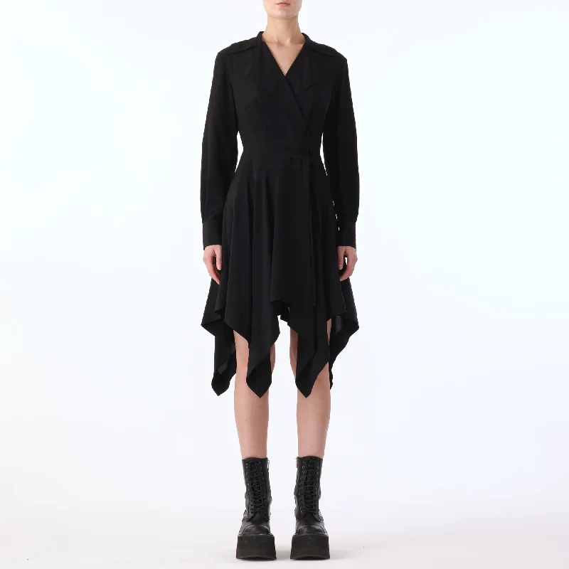 L/S SILK CDC HANDKERCHEIF HEM DRESS