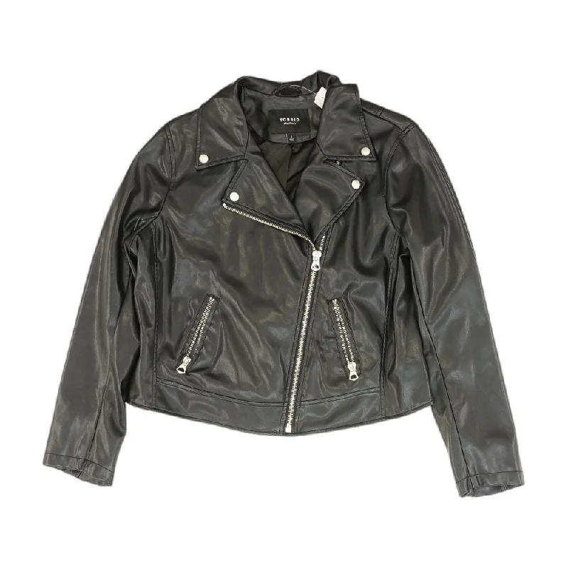 Black Solid Faux Leather Jacket