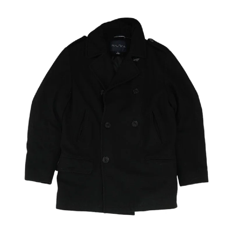 Black Solid Peacoat Coat