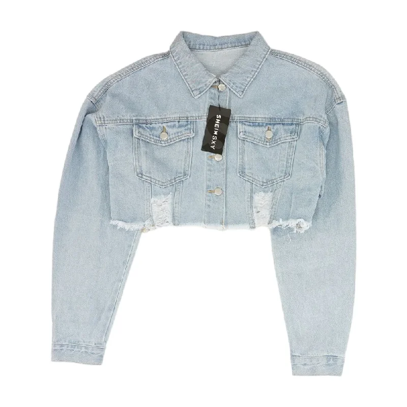 Blue Solid Denim Jacket