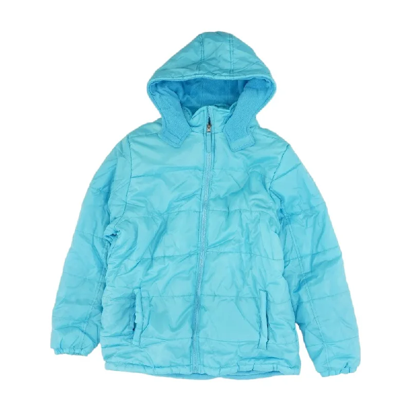 Blue Solid Puffer Coat