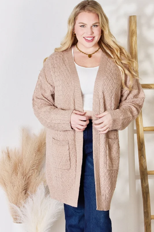 Hailey & Co Full Size Cable-Knit Pocketed Cardigan