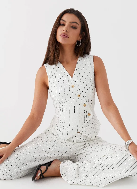 Kayla Vest Top - White Pinstripe