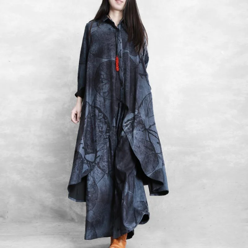 Original designer gray print irregular art two-piece female loose large swing long coat