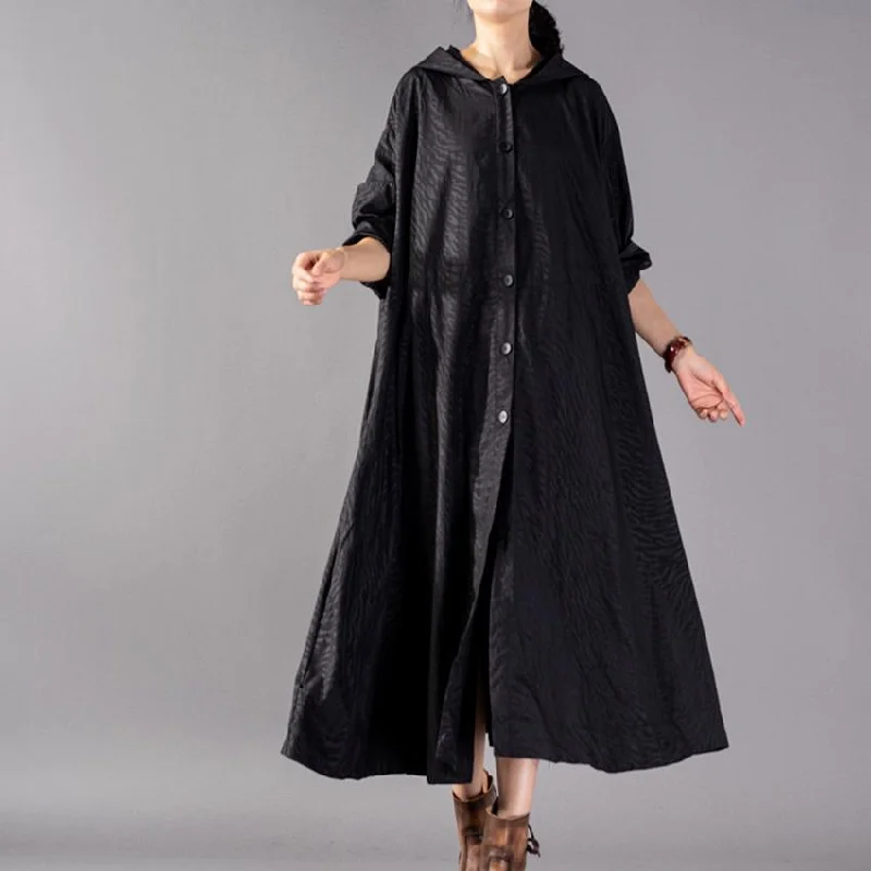 Oversized black blended oversize hooded tops large hem coat