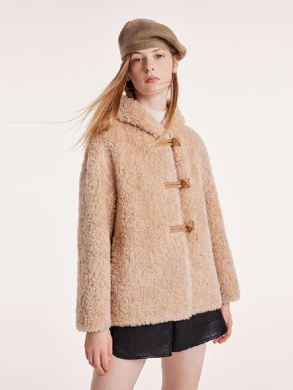 Pure Wool Hooded Short Velour Coat