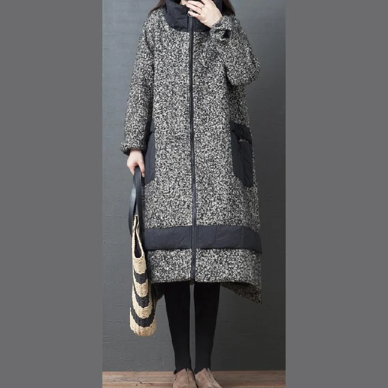 thick Loose fitting winter jacket overcoat black stand collar Chinese Button women parka