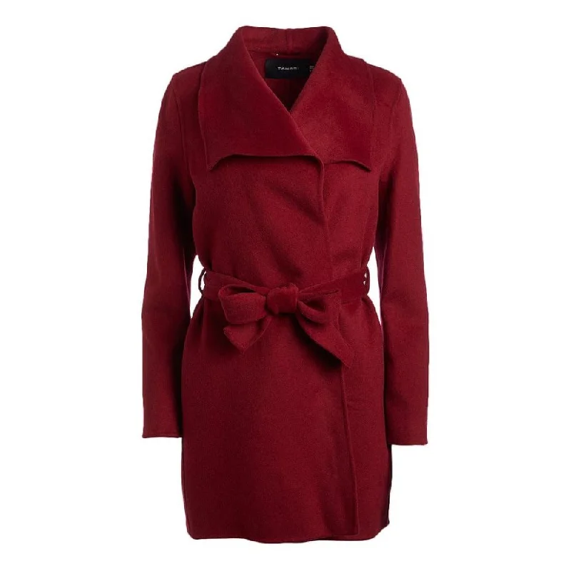 Tahari Women's Deep Red Wool Belted Coat Jacket