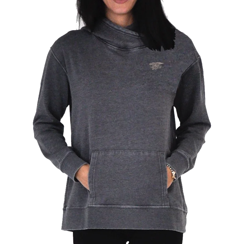 Ladies Gray Trident Vintage Fleece Crossover Hoodie