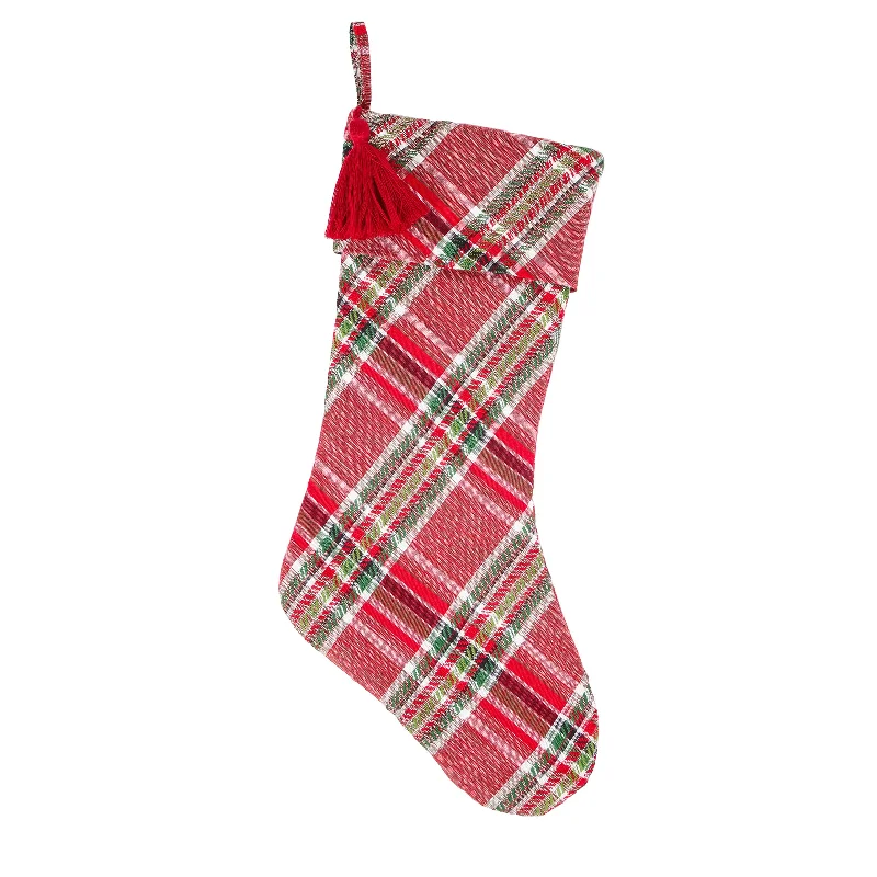 20 in. HGTV Home Collection Bias Cut Red Plaid Stocking