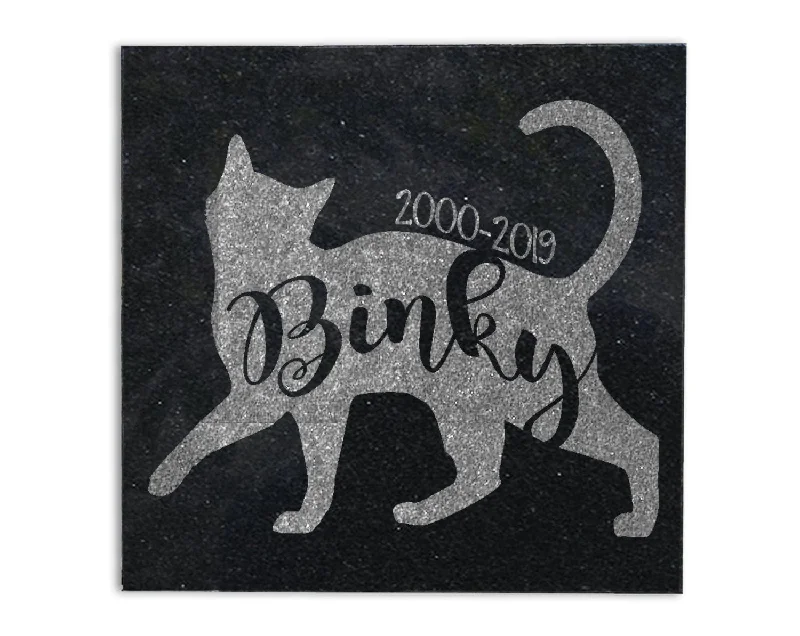 Cursive Text & Cat Silhouette | Memorial Stone