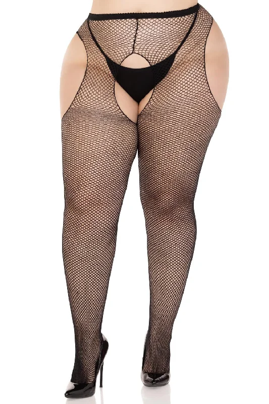 Funerary Fishnet Suspender Tights [PLUS SIZE]