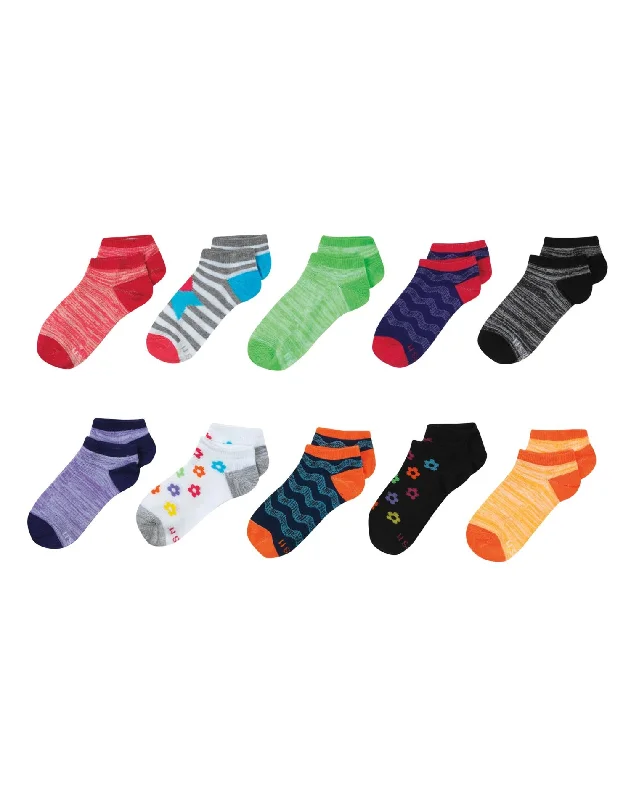 Hanes Girls Fashion No Show Socks 10-Pack