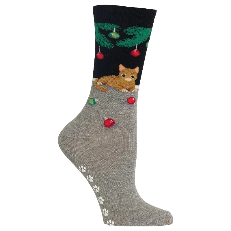 Hot Sox Womens Christmas Cat Non Skid Crew Socks