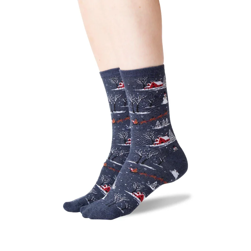 Hot Sox Womens Christmas Scene Crew Socks