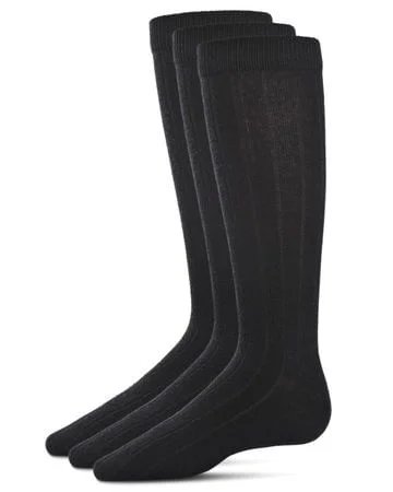 Memoi Boys Bamboo Ribbed Crew Socks 3-pack - Black MK-10960